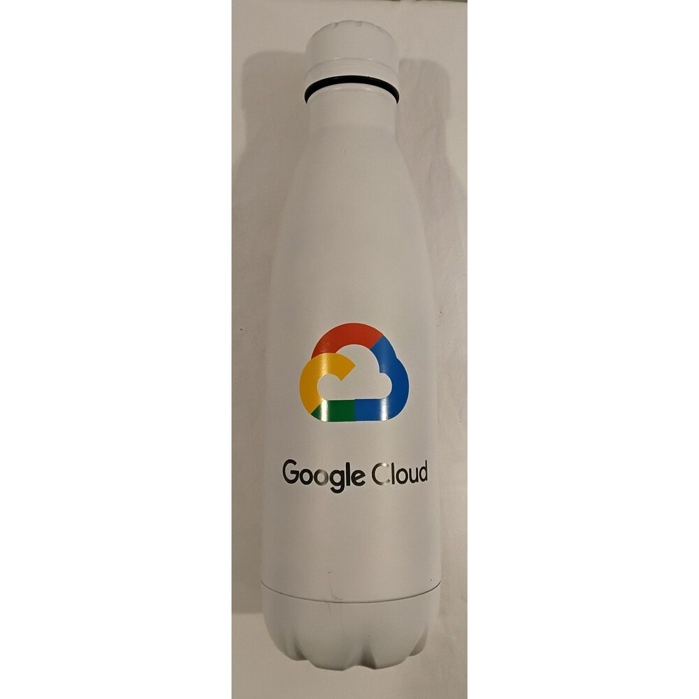 Google Cloud White Double Wall Insulated Water Bottle Tumbler Excellent
